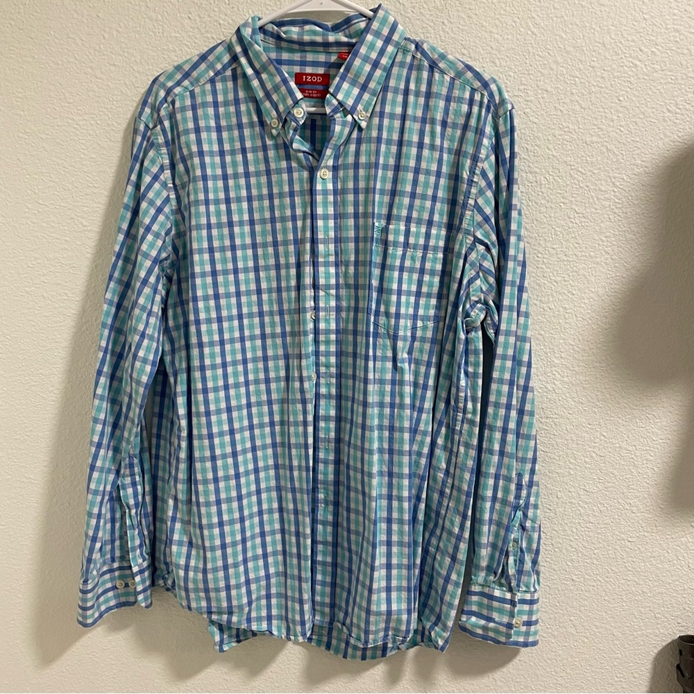 Izod Blue and Green Plaid Men's Shirt